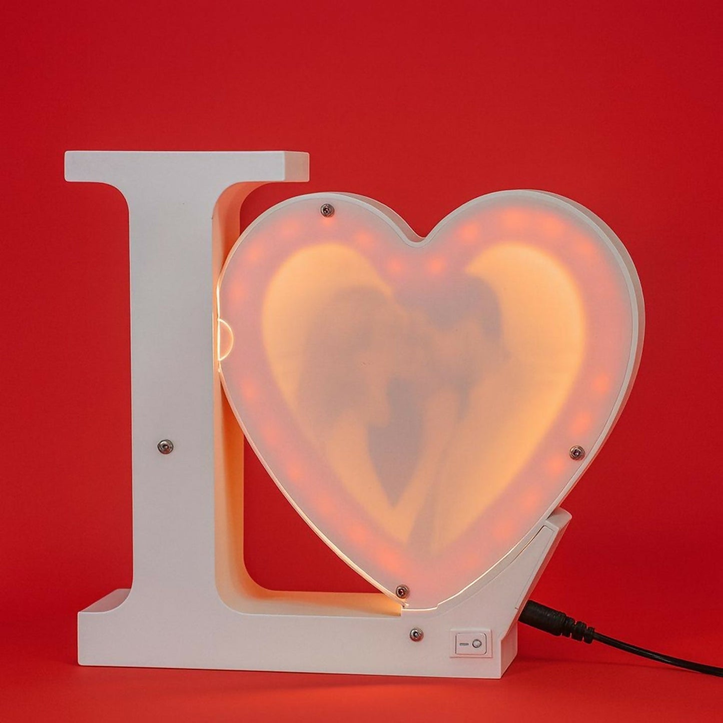 Love Heart LED Photo Frame and mirror with Red Light for Couples & Romantic Gifting