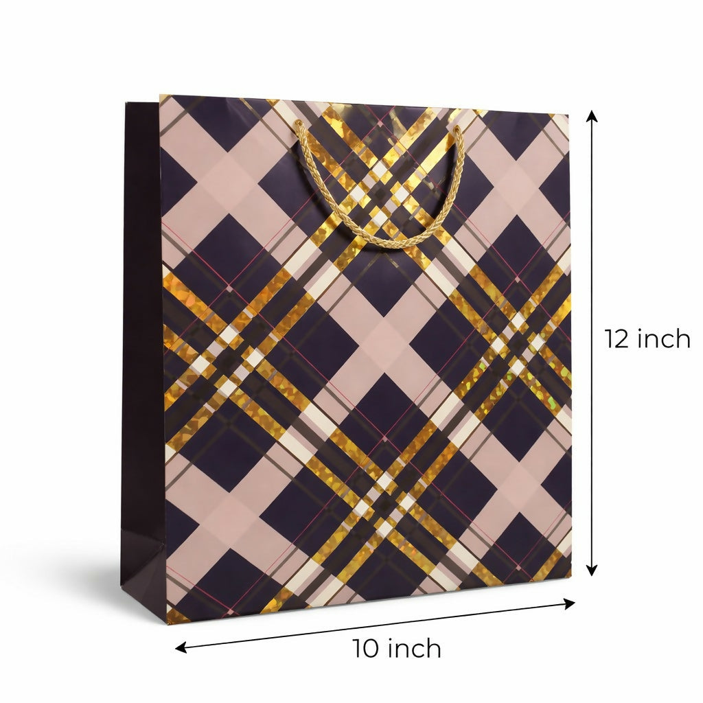 Premium Check Design Gift Bag with Handle Paper Carry Bag (1 PC)