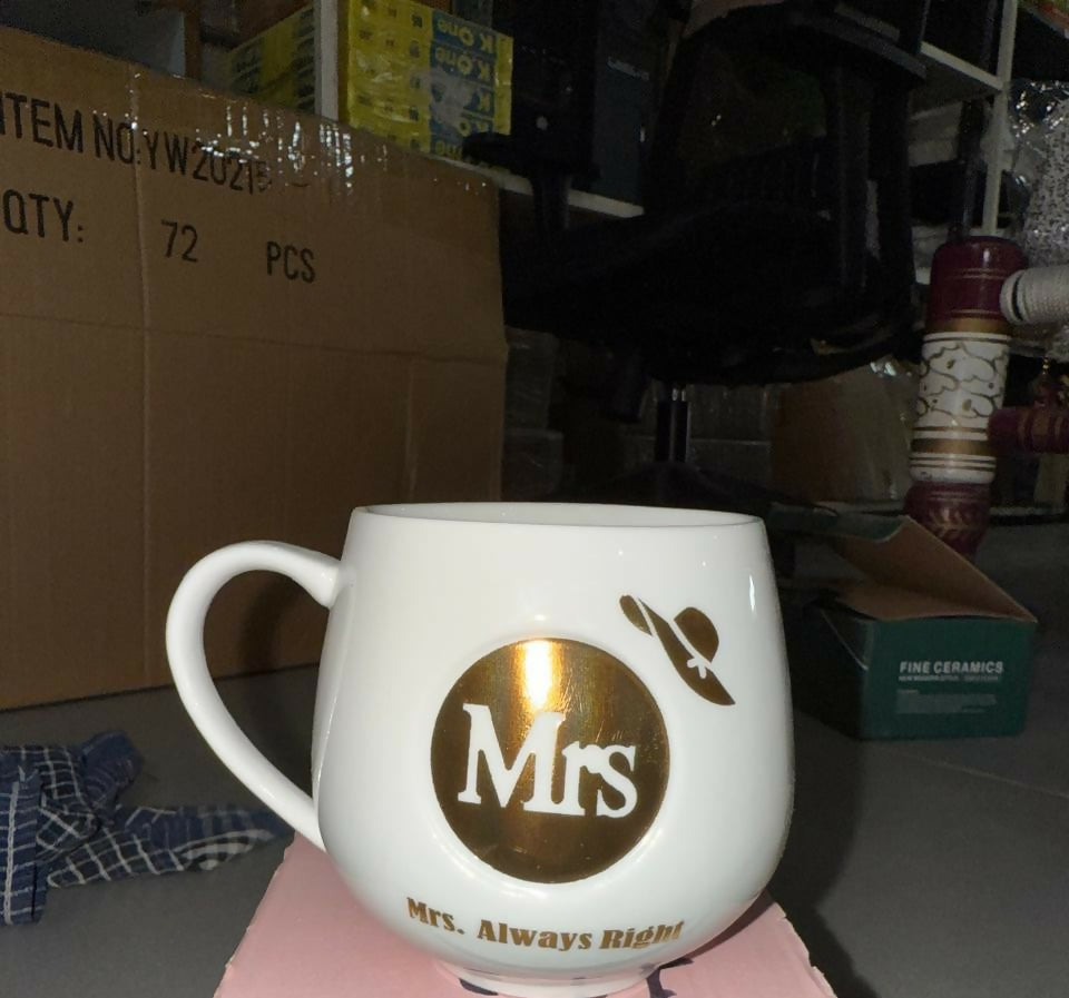 Premium Ceramic Coffee Mug for Women | Mrs. Always Right Printed Cup with Golden Foil Design | Stylish Gift Mug for Wife, Girlfriend, Sister | Durable Glossy Finish | Tea & Coffee Mug for Home & Office (White â€“ Mrs Edition)