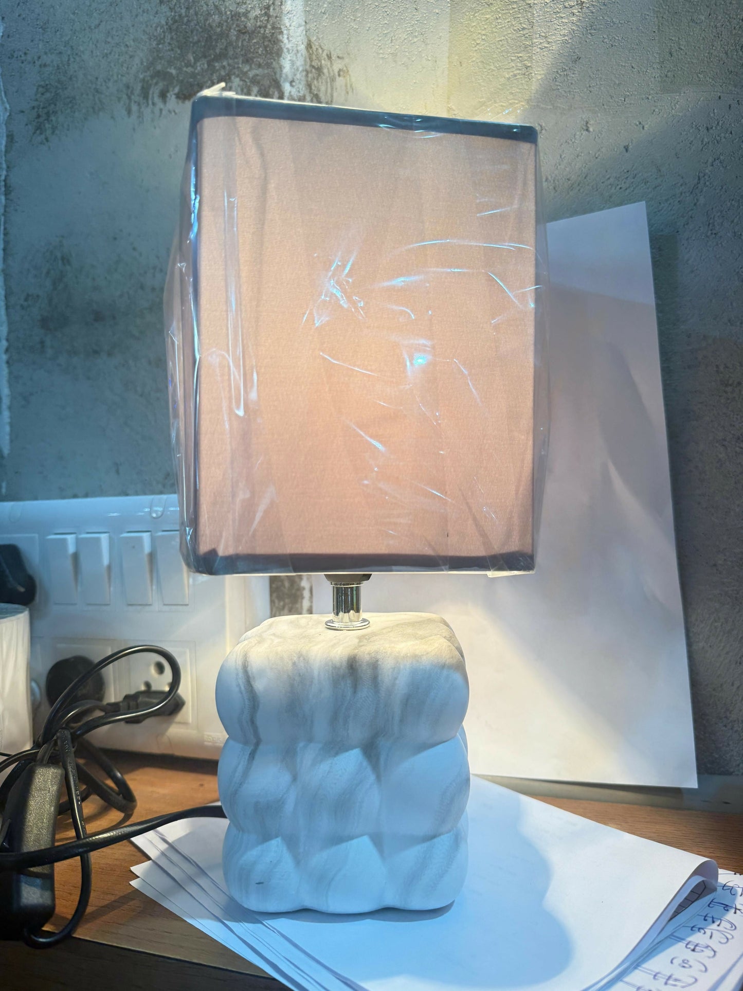 White Bubble Ceramic Table Lamp with Fabric Shade for Home Decor