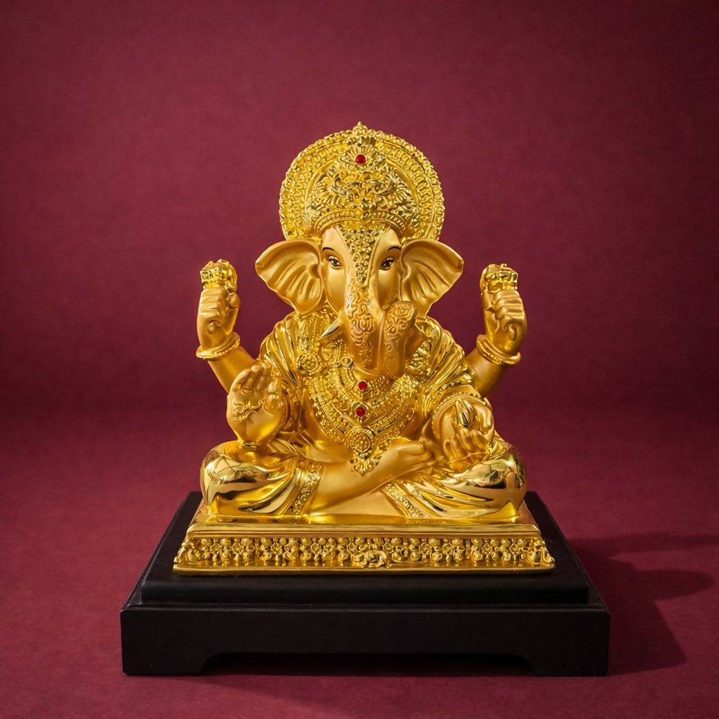 Golden Lord Ganesha Idol Showpiece for Home Temple & Office DÃ©cor