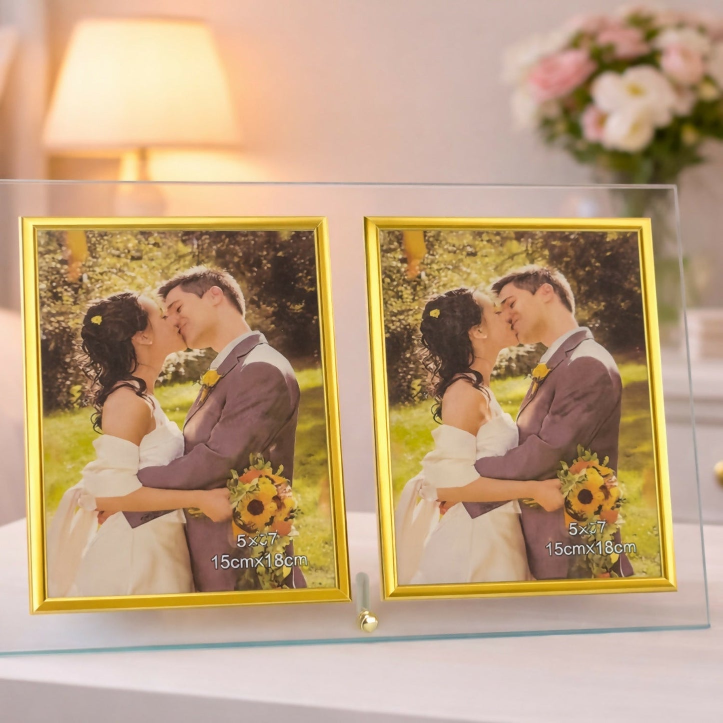 Double Photo Frame with Glass Stand for Table, Home DÃ©cor & Gifting