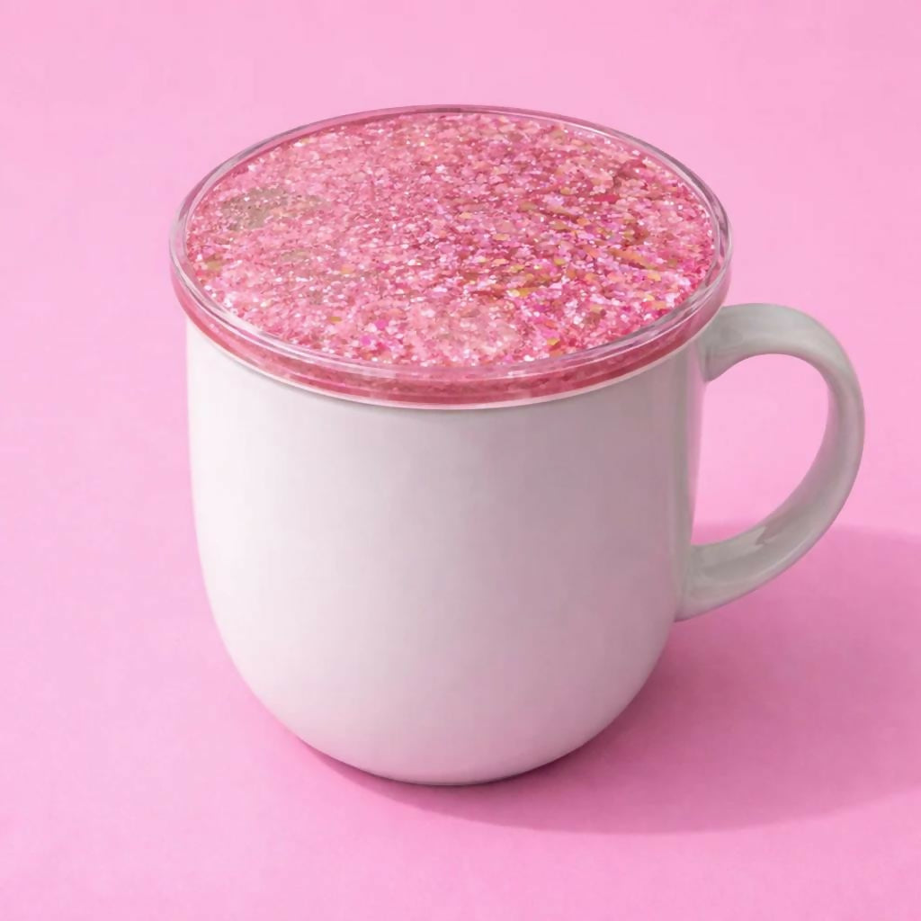 Pink Glitter Resin Cup Lid and Coaster Set for Mug Cover