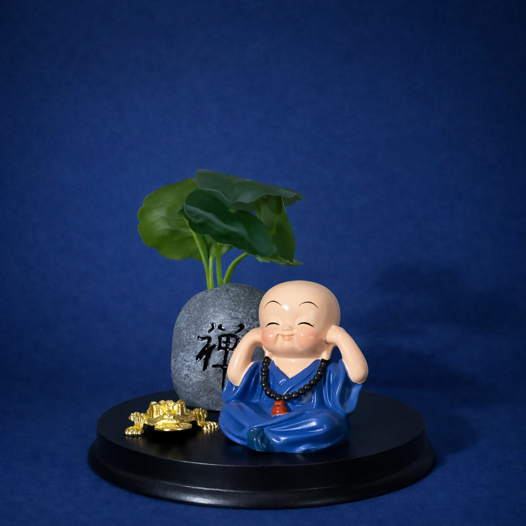 Zen Monk Showpiece with Lucky Money Frog & Mini Planter â€” Home & Office Decor(ANY COLOR)