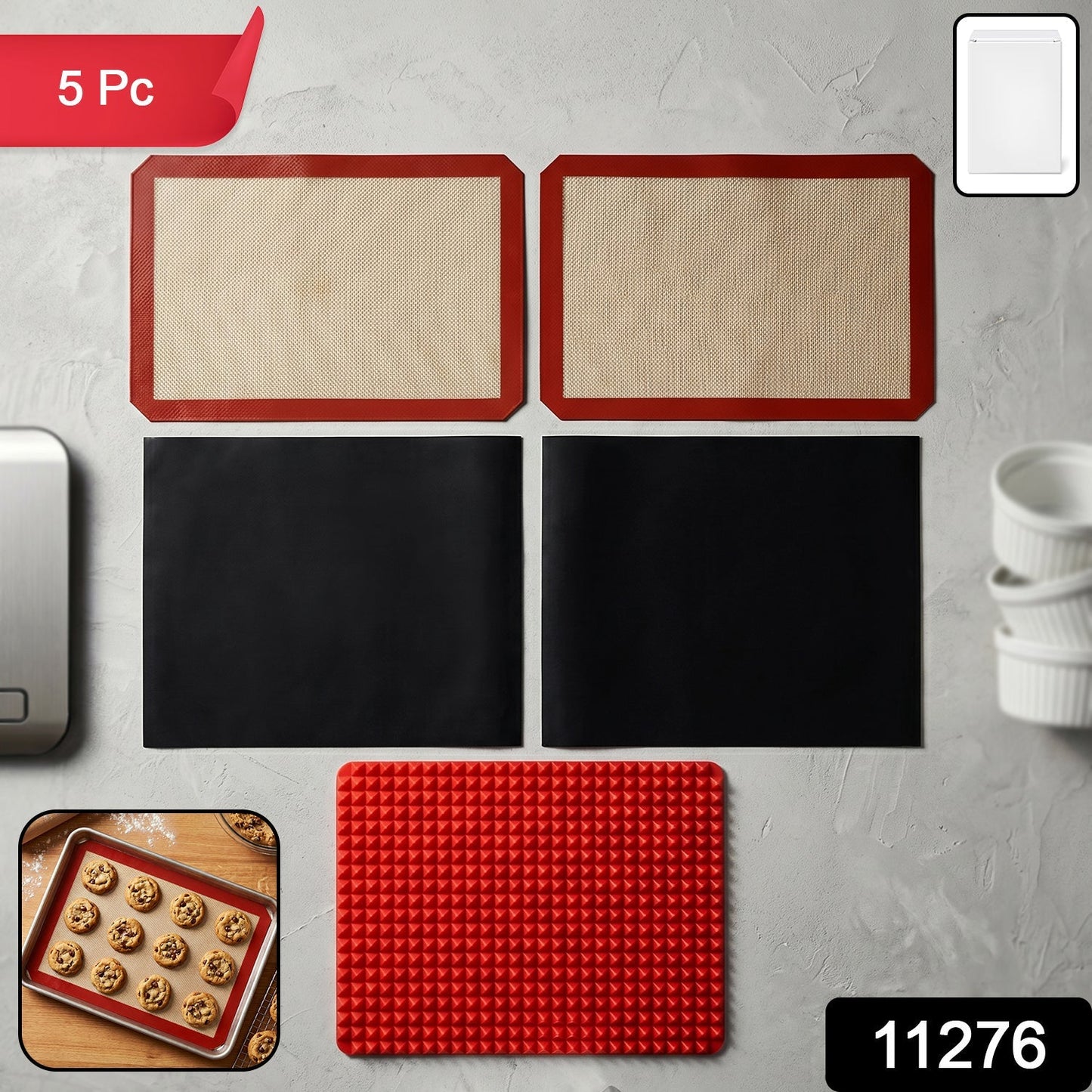Multipurpose Non-Stick Silicone Baking Mat Set (5 Pc)