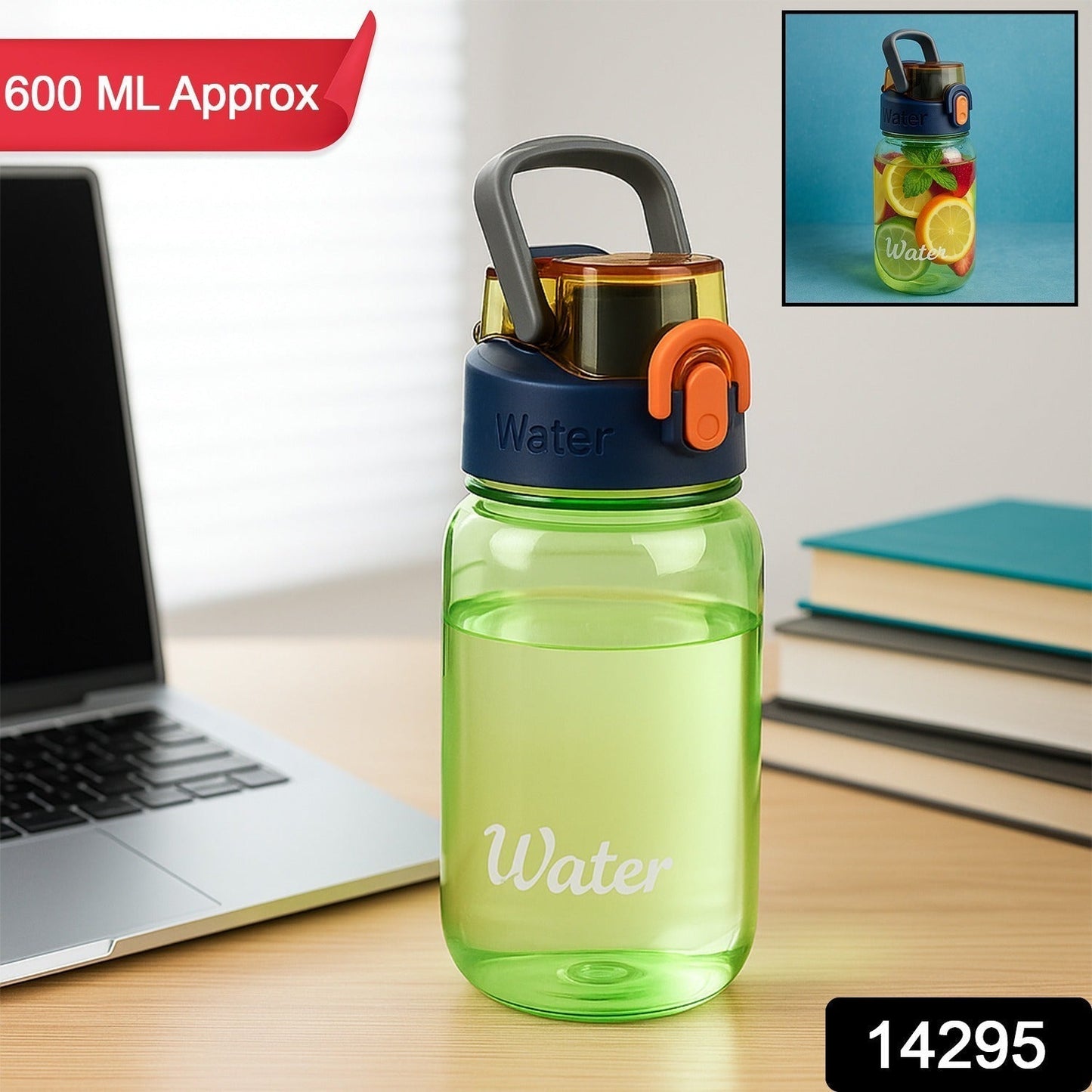Green Leak-Proof Portable Fruit Infuser Water Bottle Approx 600ML (1 Pc)