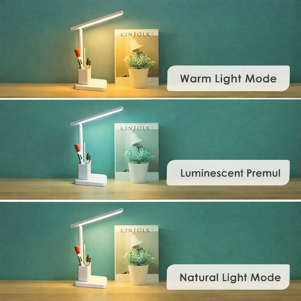 Blue LED Study Table Lamp with Pen Holder, Touch Control, 3 Light Modes