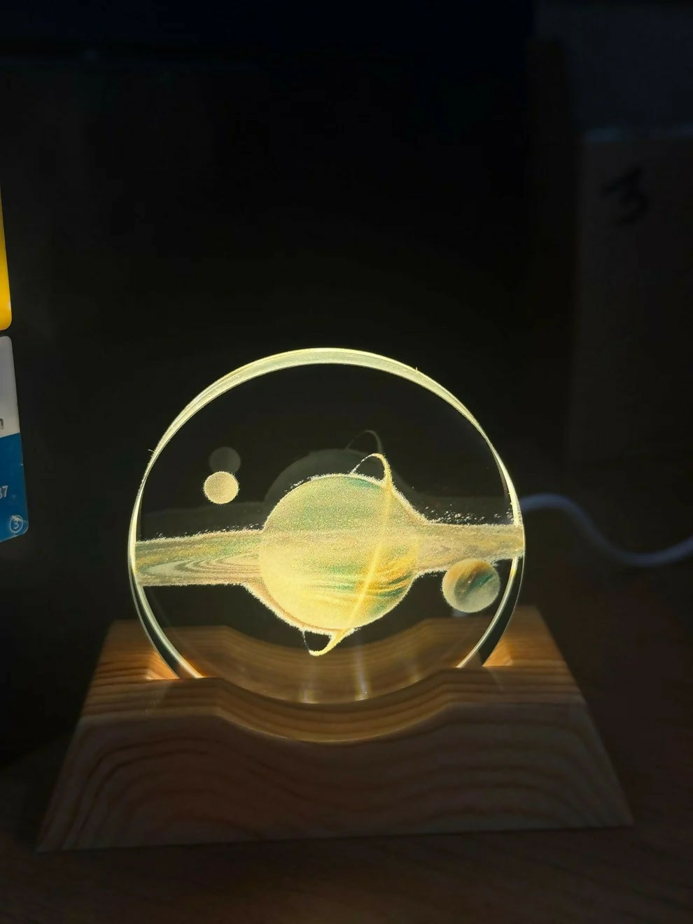 LED Acrylic Lamp with Wooden Base Night Light