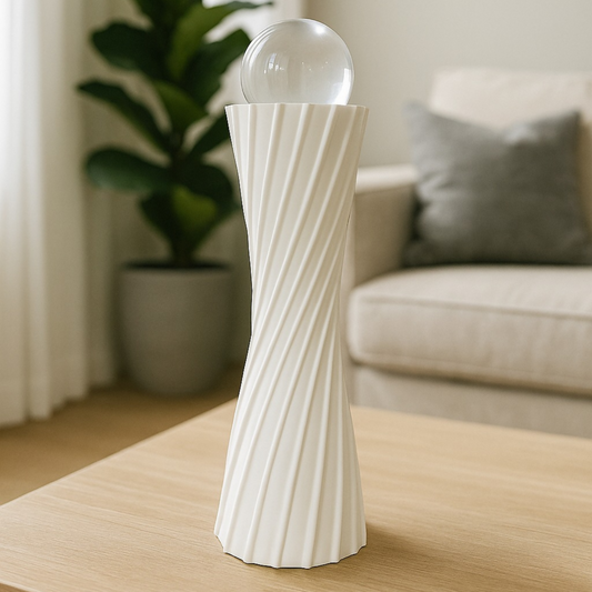 Modern White Twisted Decorative Showpiece with Glass Ball â€“ Elegant Resin Art Sculpture for Home, Office & Living Room Decor | Minimalist Abstract Table Accent for Contemporary Interiors