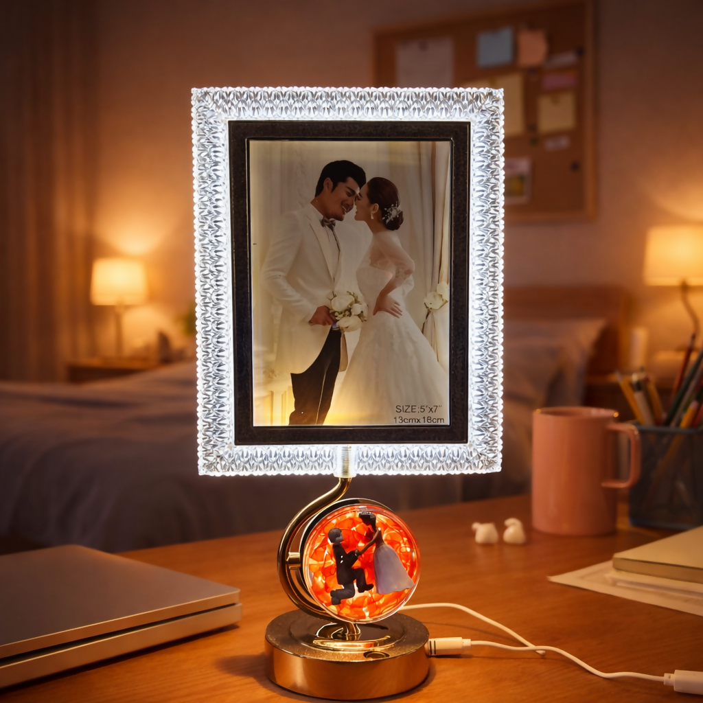 LED Photo Frame Lamp with 3 Lighting Modes & Romantic Couple Base