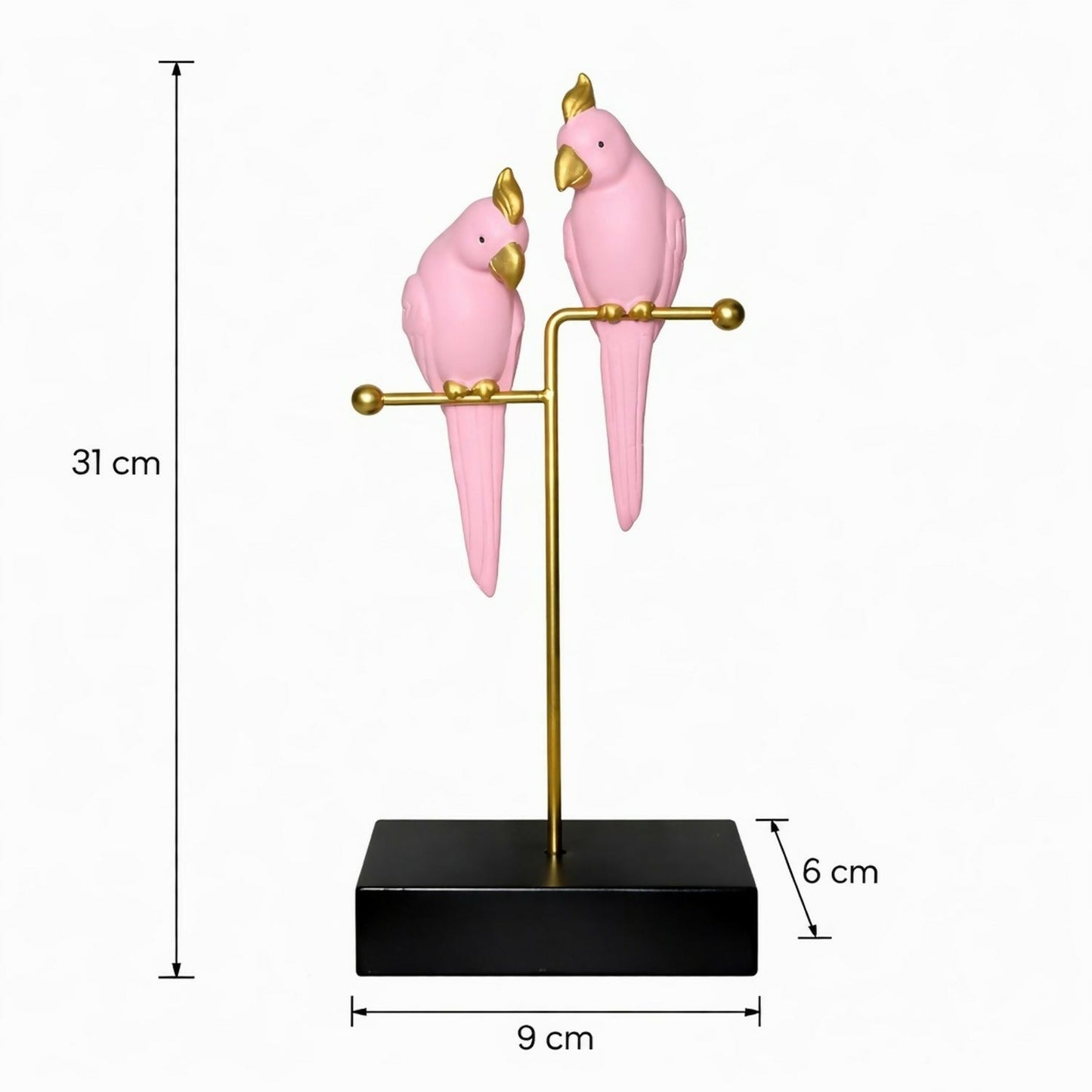 Pink Love Birds Decorative poly-resin Showpiece with Gold Stand for Home DÃ©cor