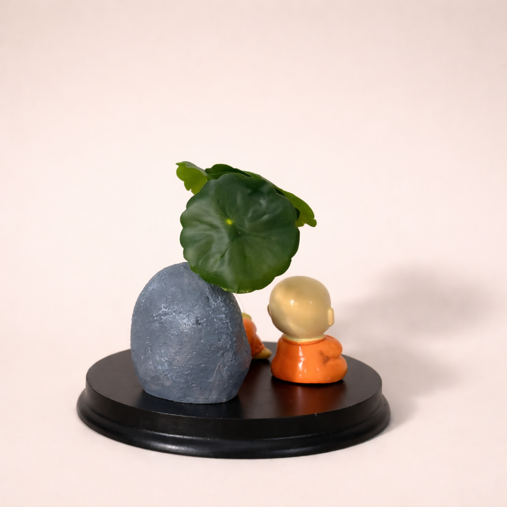 Zen Monk Showpiece with Lucky Money Frog & Mini Planter â€” Home & Office Decor(ANY COLOR)