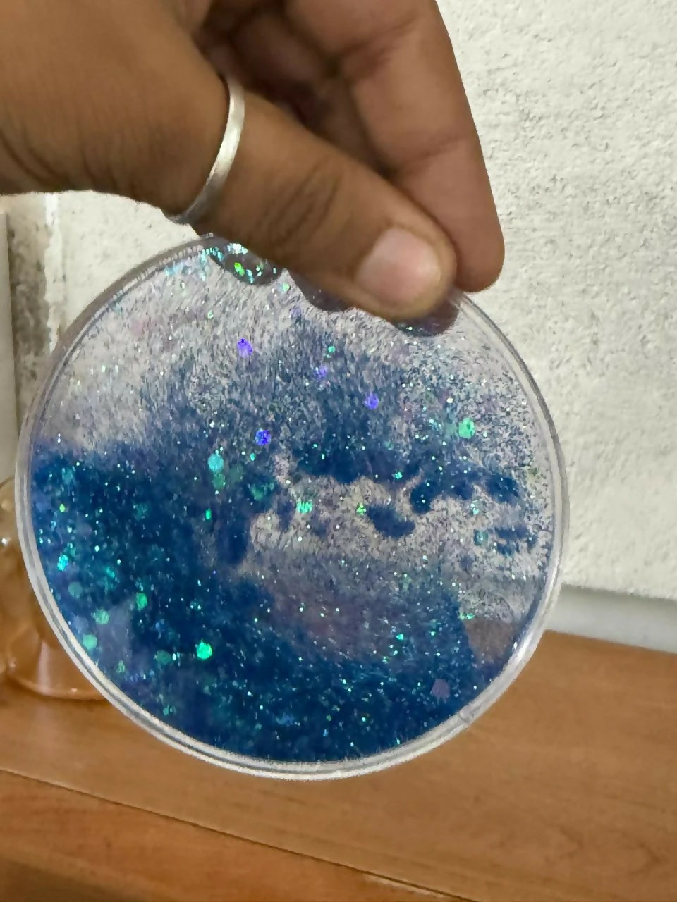 Blue Glitter Liquid Coaster Heat Resistant Cup Mat for Table