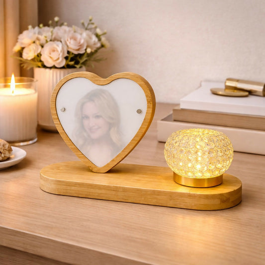 Heart Shape Wooden Photo Frame Lamp with LED Crystal Light