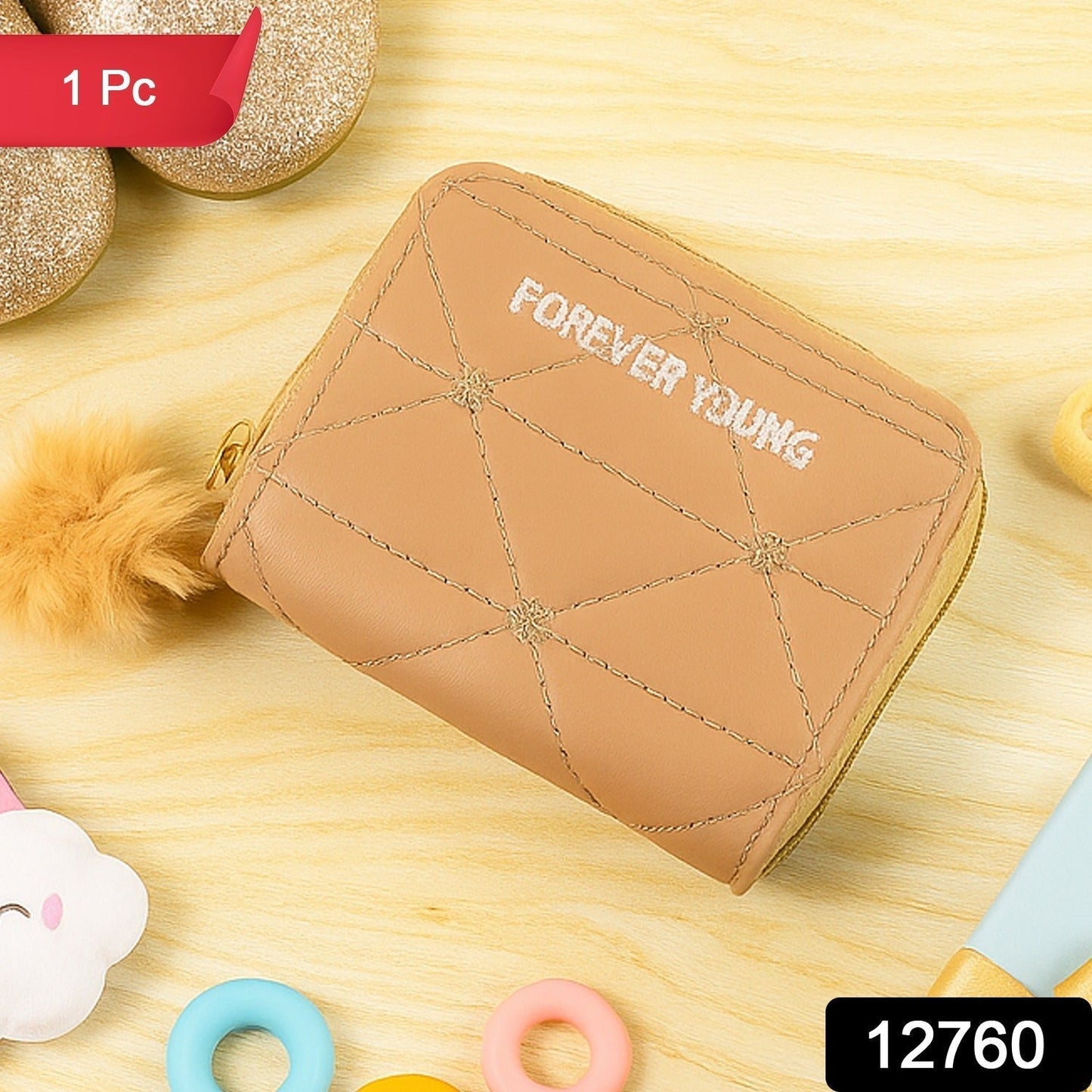 Stylish Kids Wallet with Soft Fur Zip Puller (1 Pc)