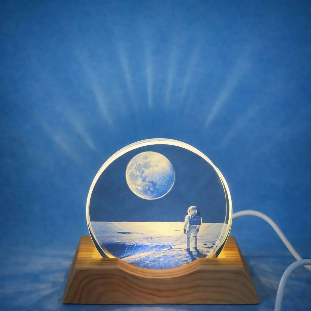 LED Acrylic Lamp with Wooden Base Night Light