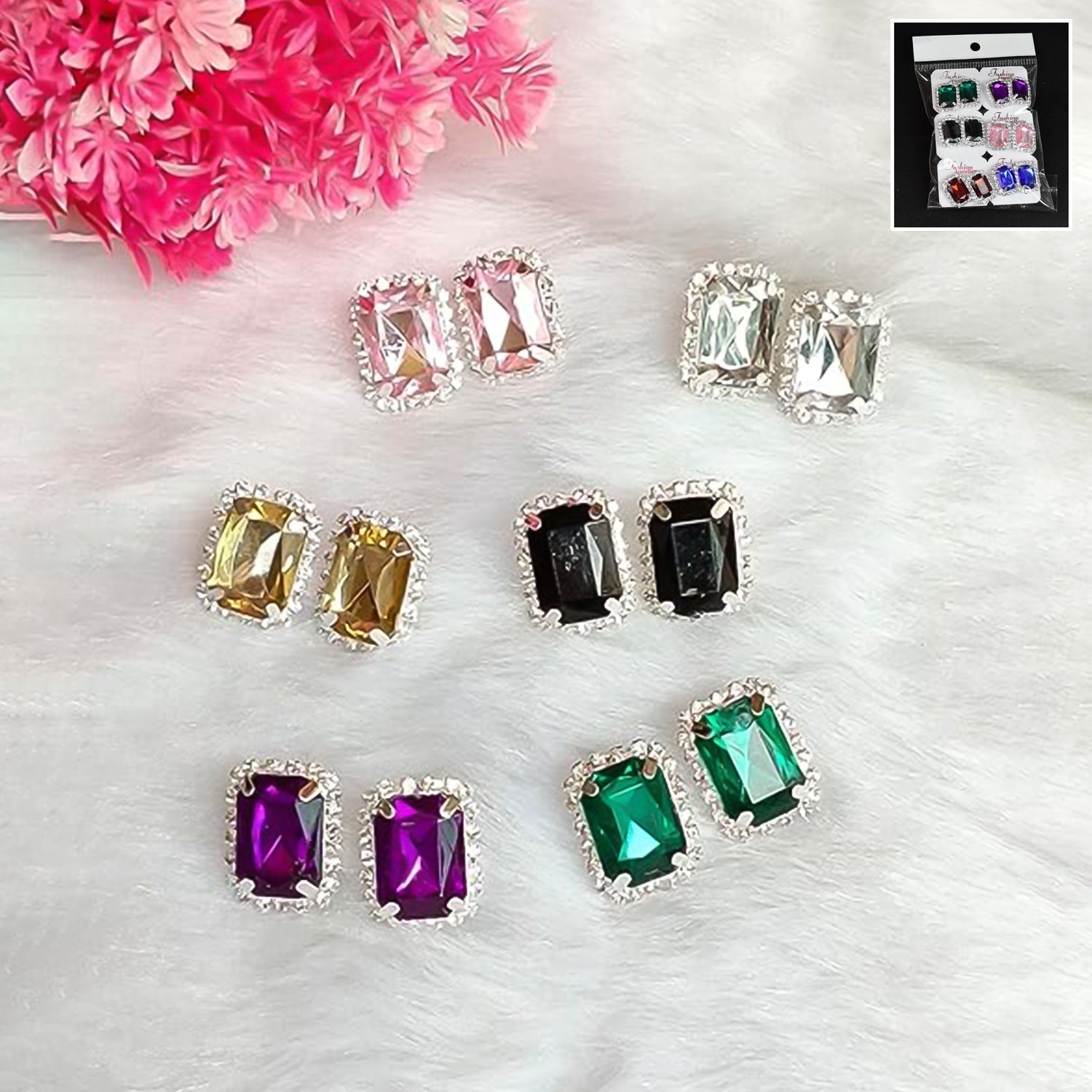 Diamond Jewellery Interchangeable Triangular Shaped Earrings (6 Pari / Mix Color & Design)
