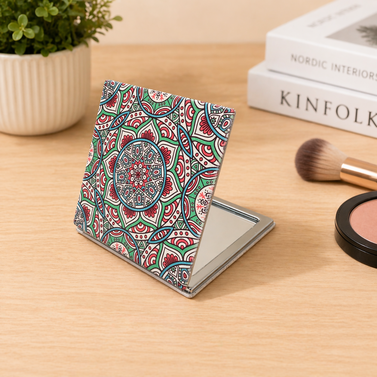 Pocket Folding Makeup Mirror Compact Travel Mirror with Designer Cover (Mix Any One)