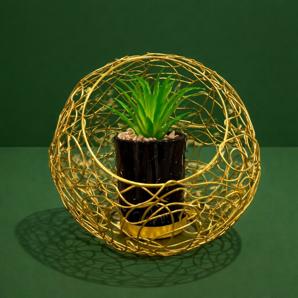 Modern Metal Ring Planter with Decorative Pot for Table Decor