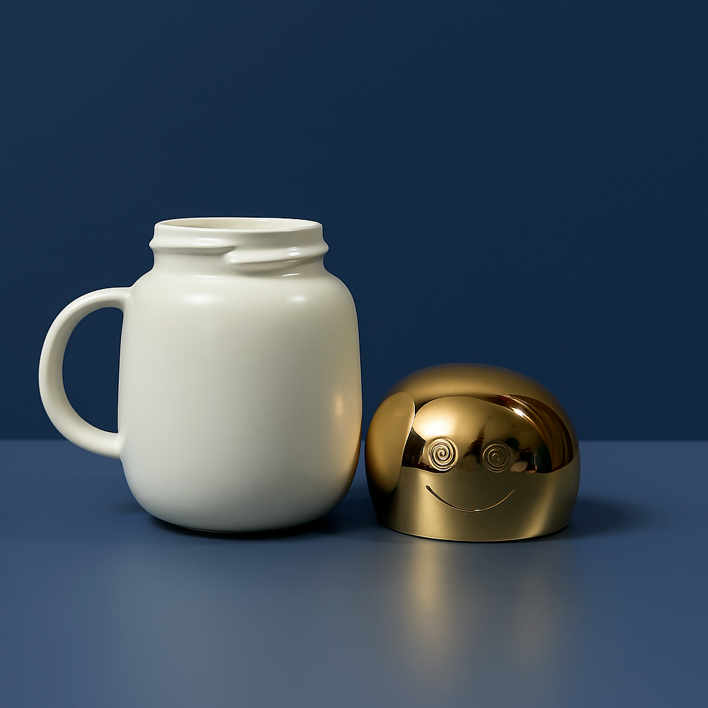 Cute Panda Ceramic Coffee Mug with Golden Lid â€“ â€œI Hate Morningsâ€ Design