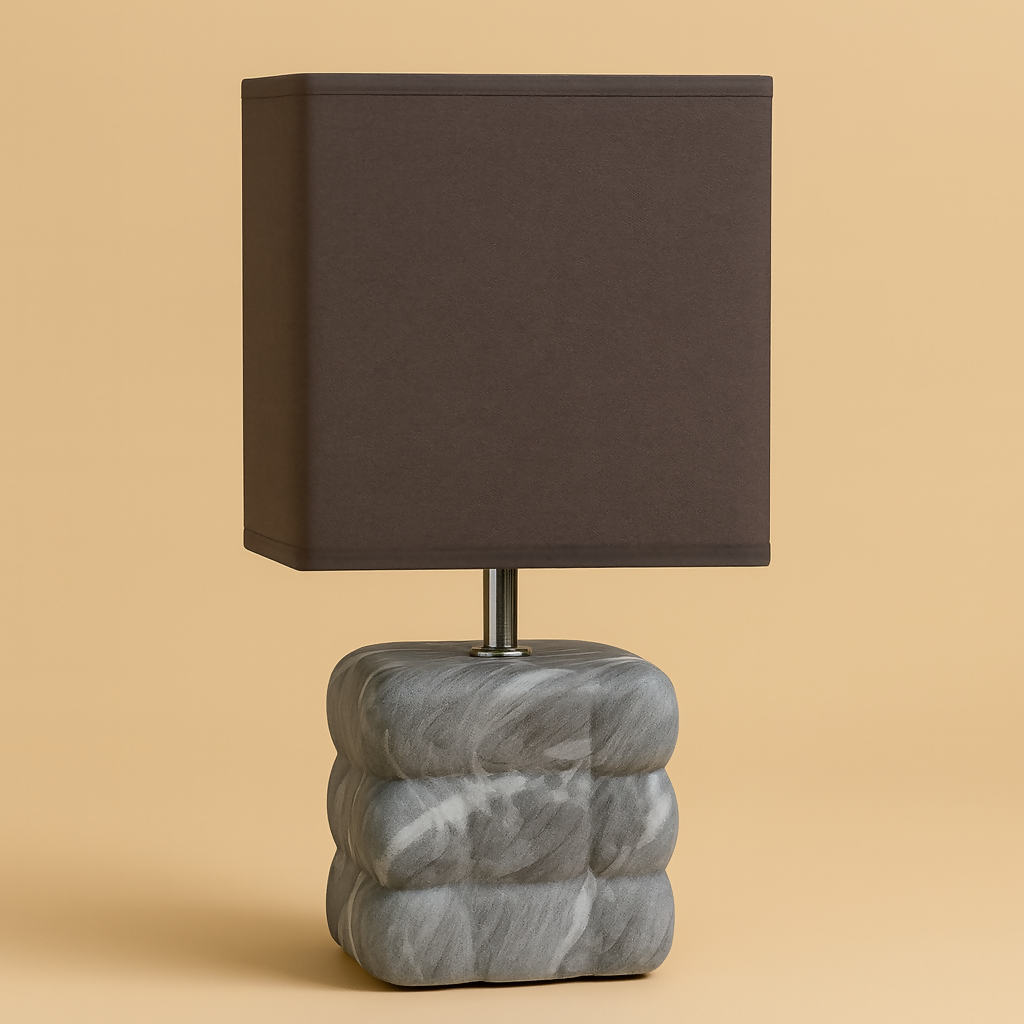 Modern Textured Grey Ceramic Table Lamp with Round Fabric Shade & Minimalist Metal Detailing | Luxury Bedside, Living Room & Study Night Lamp | Soft Ambient Lighting Decorative Home DÃ©cor Piece