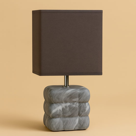 Modern Textured Grey Ceramic Table Lamp with Round Fabric Shade & Minimalist Metal Detailing | Luxury Bedside, Living Room & Study Night Lamp | Soft Ambient Lighting Decorative Home DÃ©cor Piece