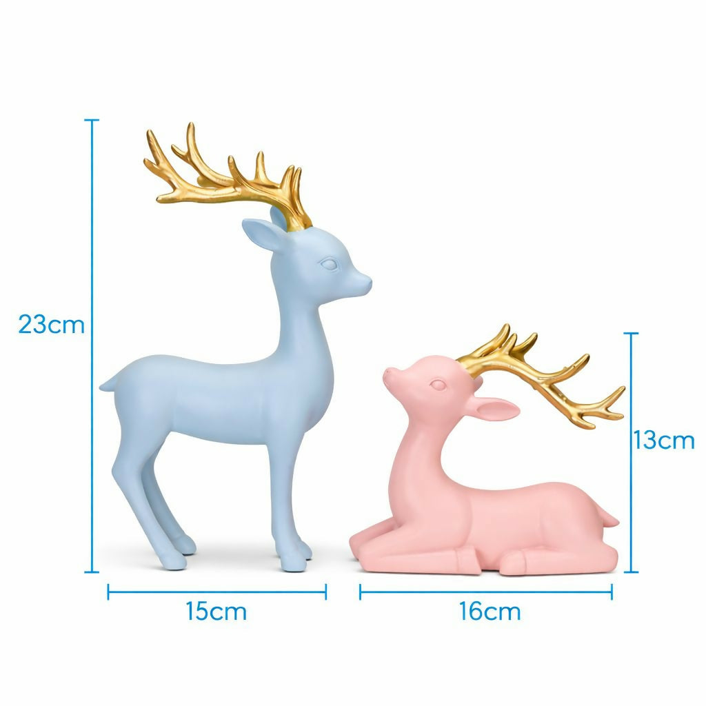 Pastel Deer Showpiece Set with Golden Antlers for Home Decor