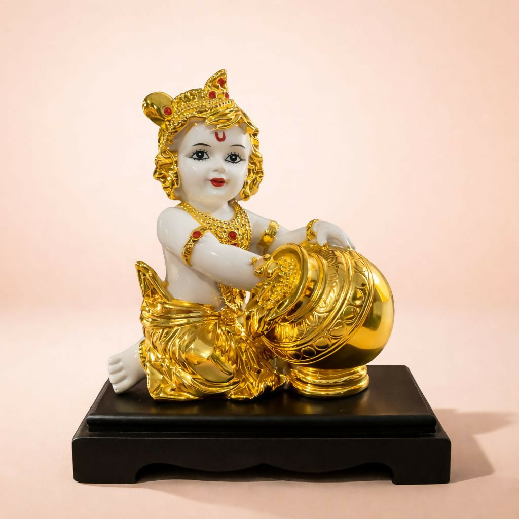 Bal Krishna Idol with Butter Pot Golden Showpiece for Home Temple DÃ©cor