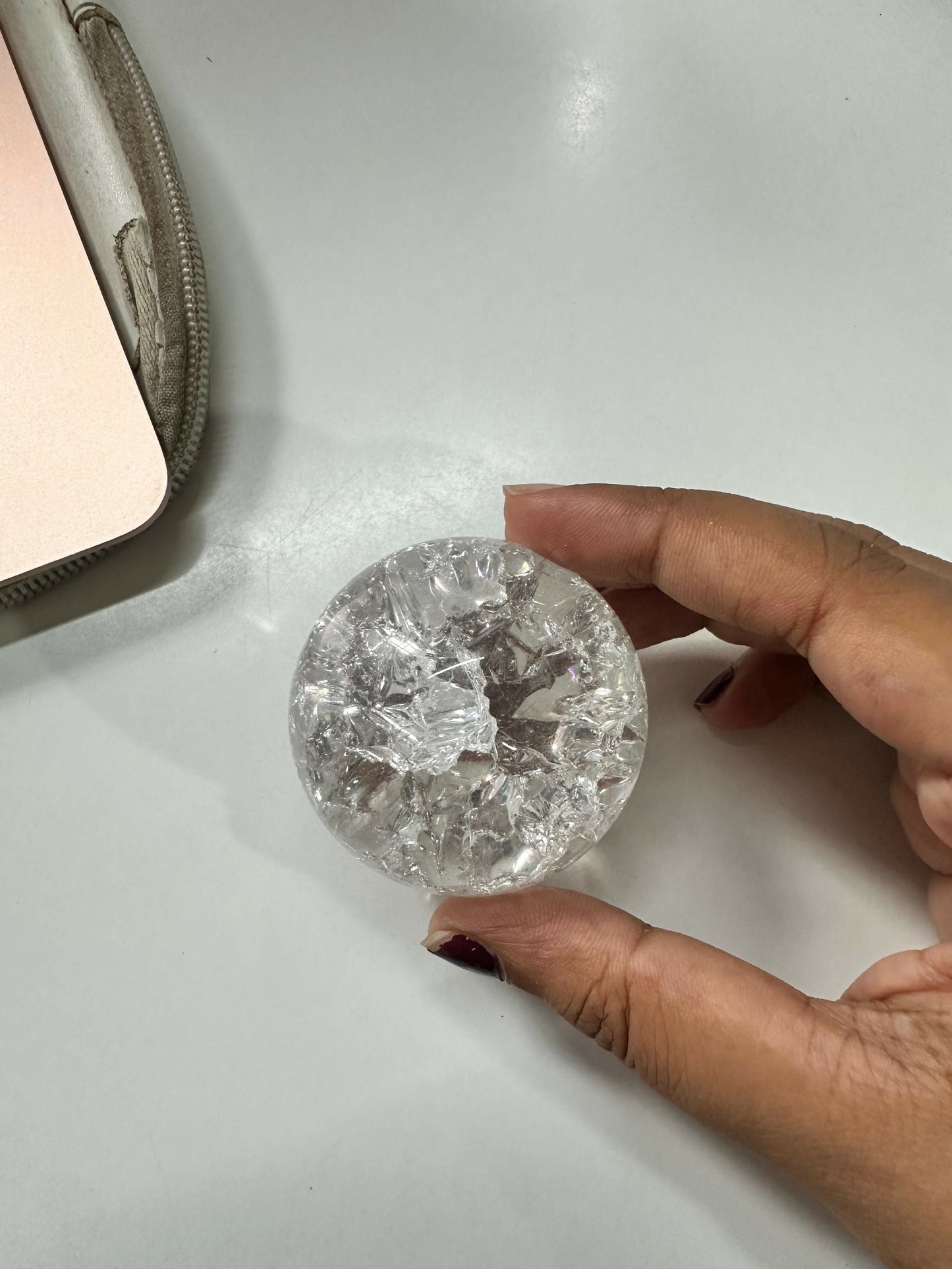 Clear Crackle Crystal Glass Ball for Home Decor Orb Showpiece for Tabletop or Office