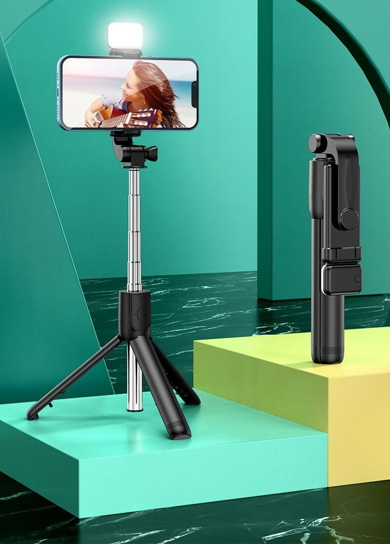 RLS 3-in-1 Selfie Stick Tripod with Detachable Wireless Remote & LED Fill Light for Smartphones â€“ Extendable Portable Selfie Stick Stand with Adjustable Phone Holder for Selfies, Vlogging, Video Calls & Travel