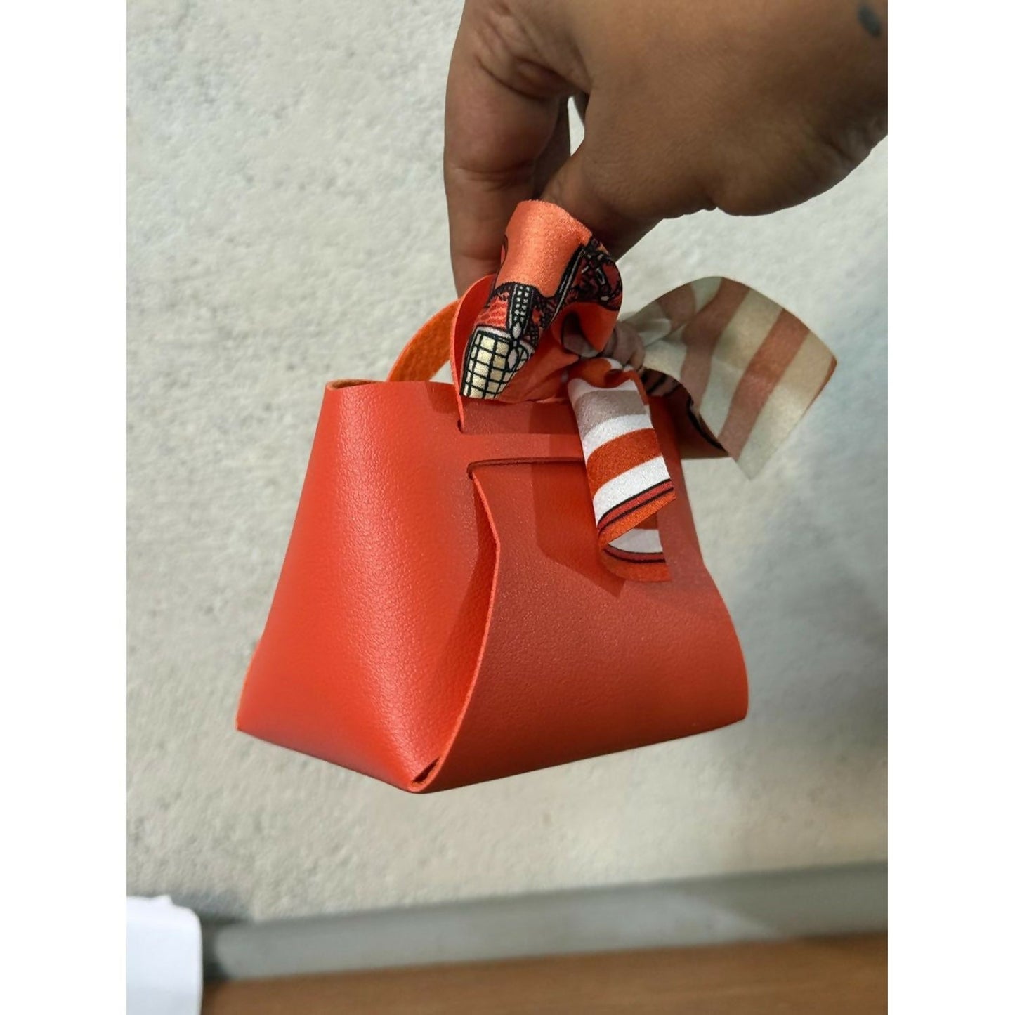 Womenâ€™s Structured Mini Handbag with Printed Scarf Handle | Compact Stylish Purse