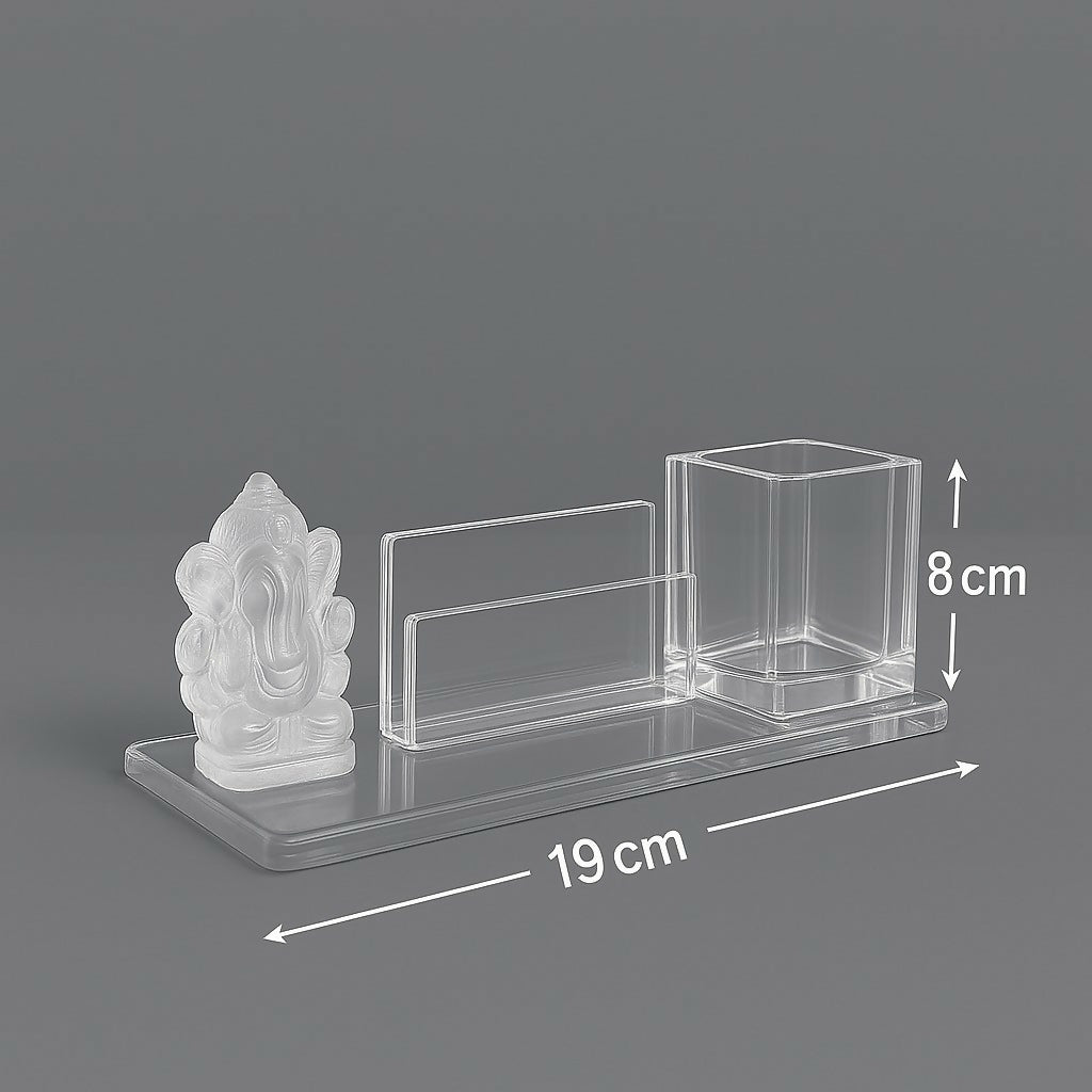 Glass Desktop Organizer with Ganesh Idol â€“ 3-in-1 Gift Set