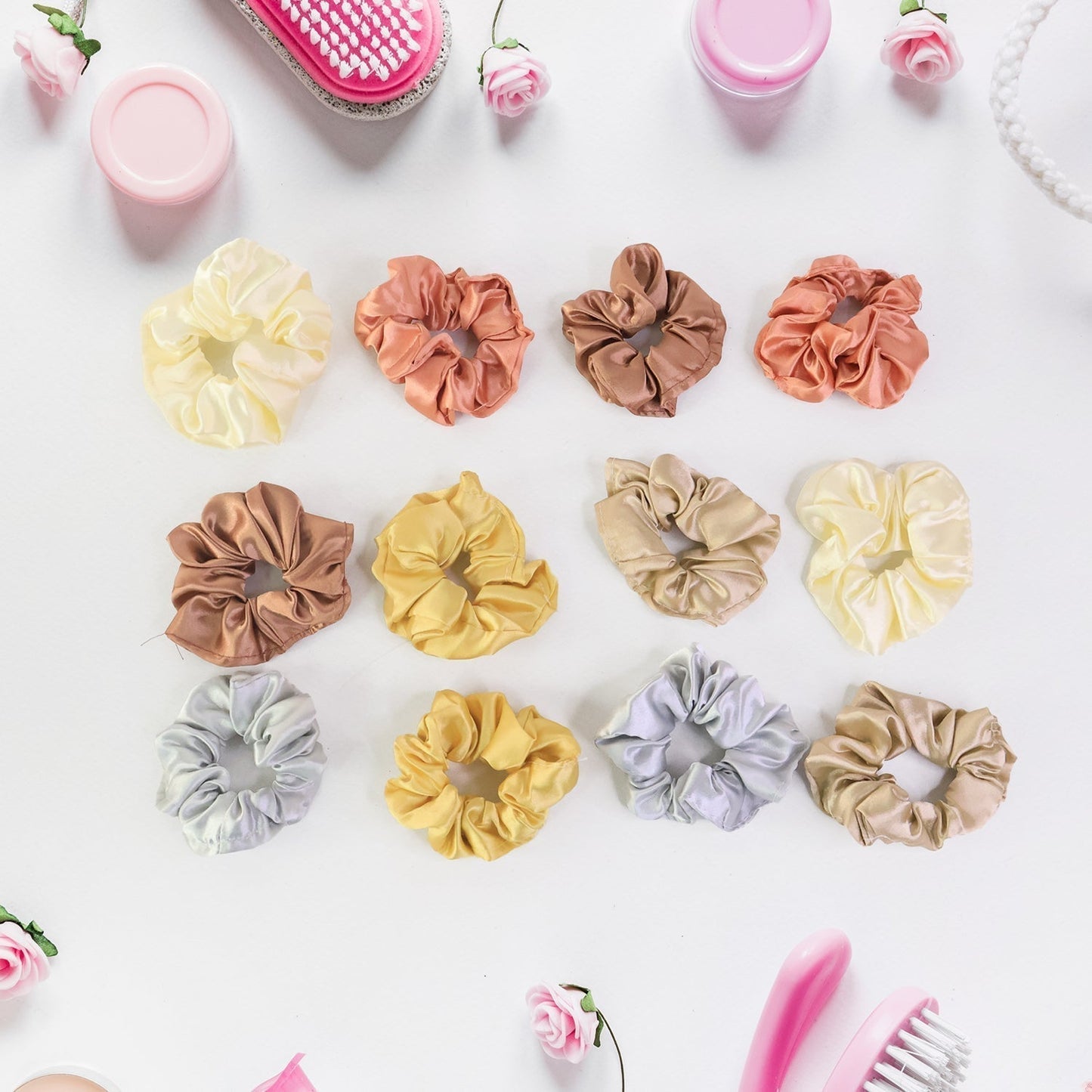 Premium Satin Hair Scrunchies / Elastic Hair Ties for Women & Girls (12 Pc)