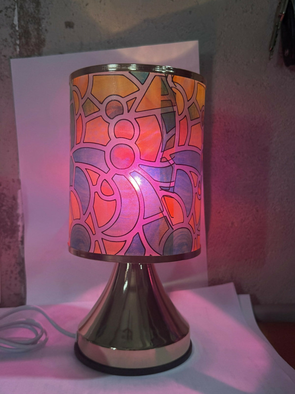 Premium Designer Printed LED Table Lamp for Home DÃ©cor | Artistic Pattern Fabric Shade with Golden Base | Soft Ambient Night Lamp for Bedroom, Living Room, Study & Gifting | Energy Efficient Warm Light