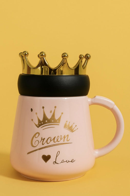 Pink Ceramic â€œCrown Loveâ€ Mug with 3D Golden Crown Lid
