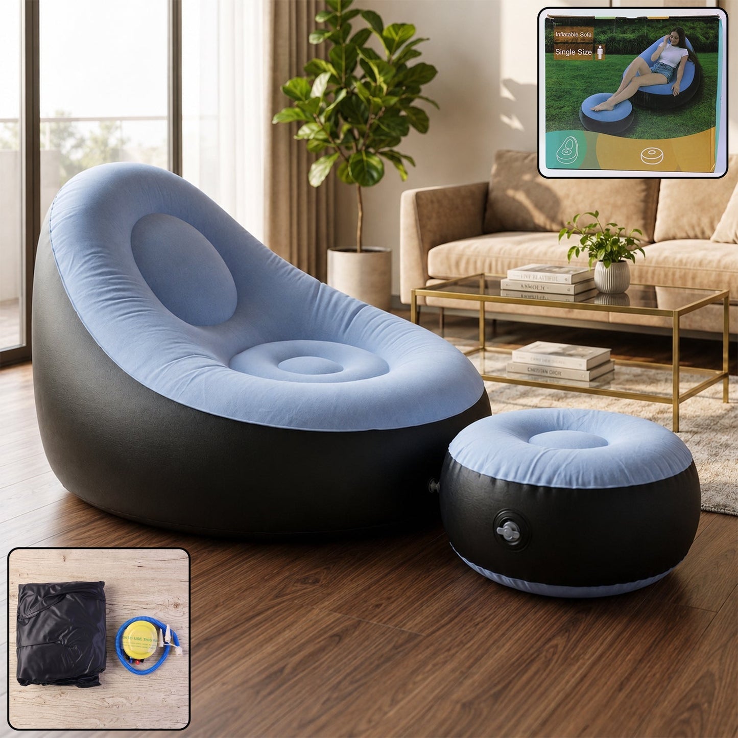 Inflatable Sofa Chair with Footstool & Foot Pump (1 Set)