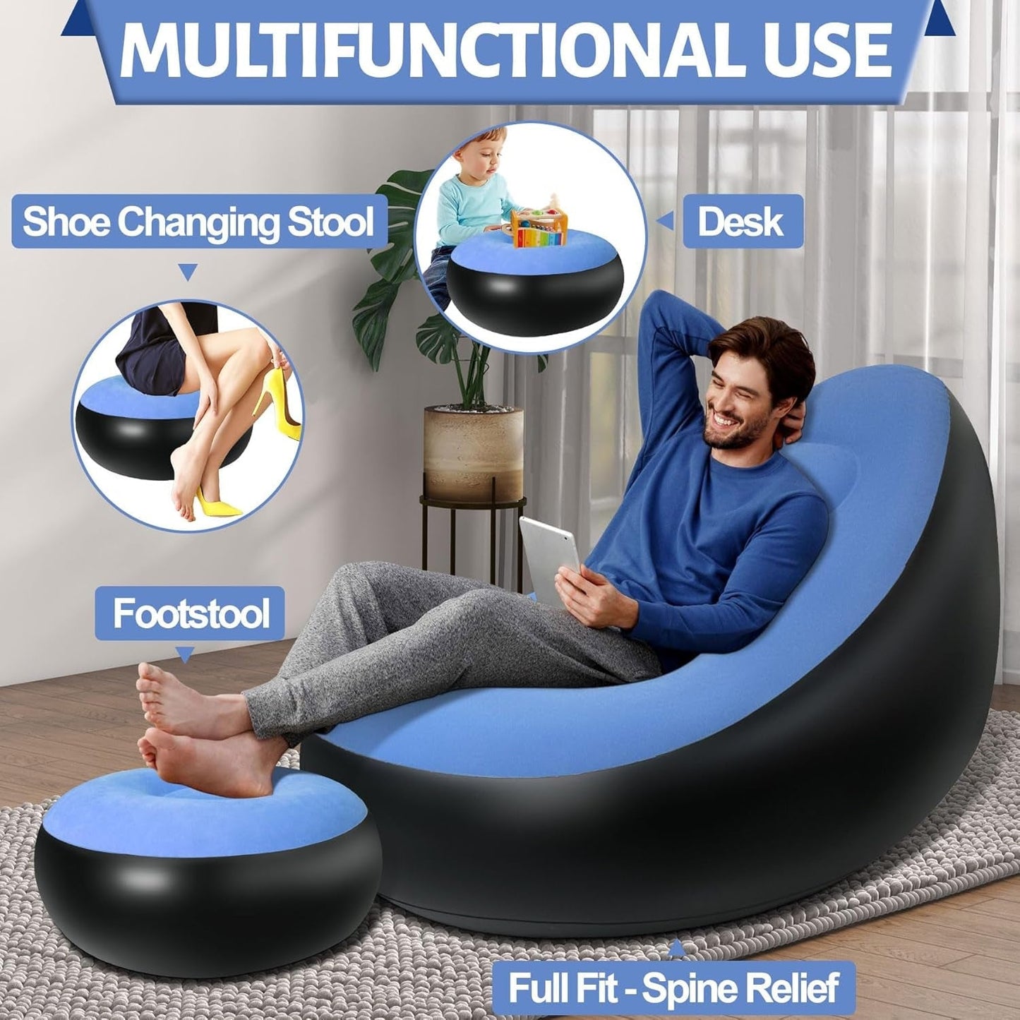 Inflatable Sofa Chair with Footstool & Foot Pump (1 Set)