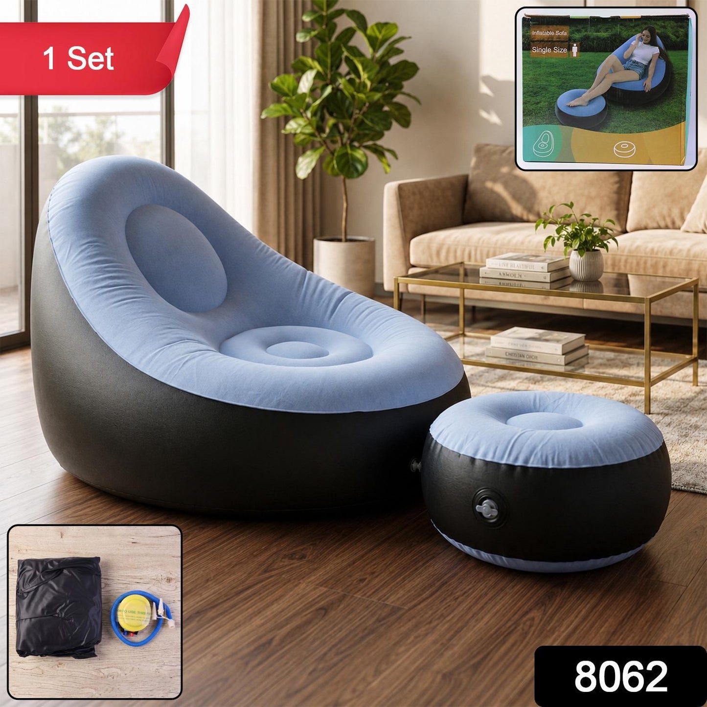 Inflatable Sofa Chair with Footstool & Foot Pump (1 Set)
