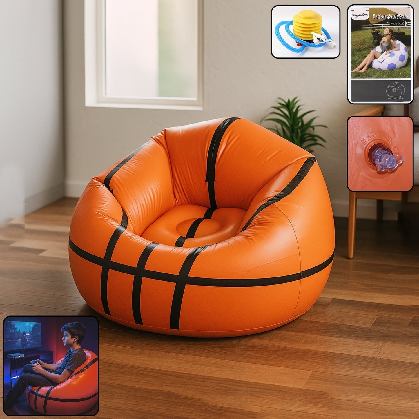 Foldable Cartoon Style  Sofa Chair Ball Chair for Adults Kids Size 110Ã—85 cm