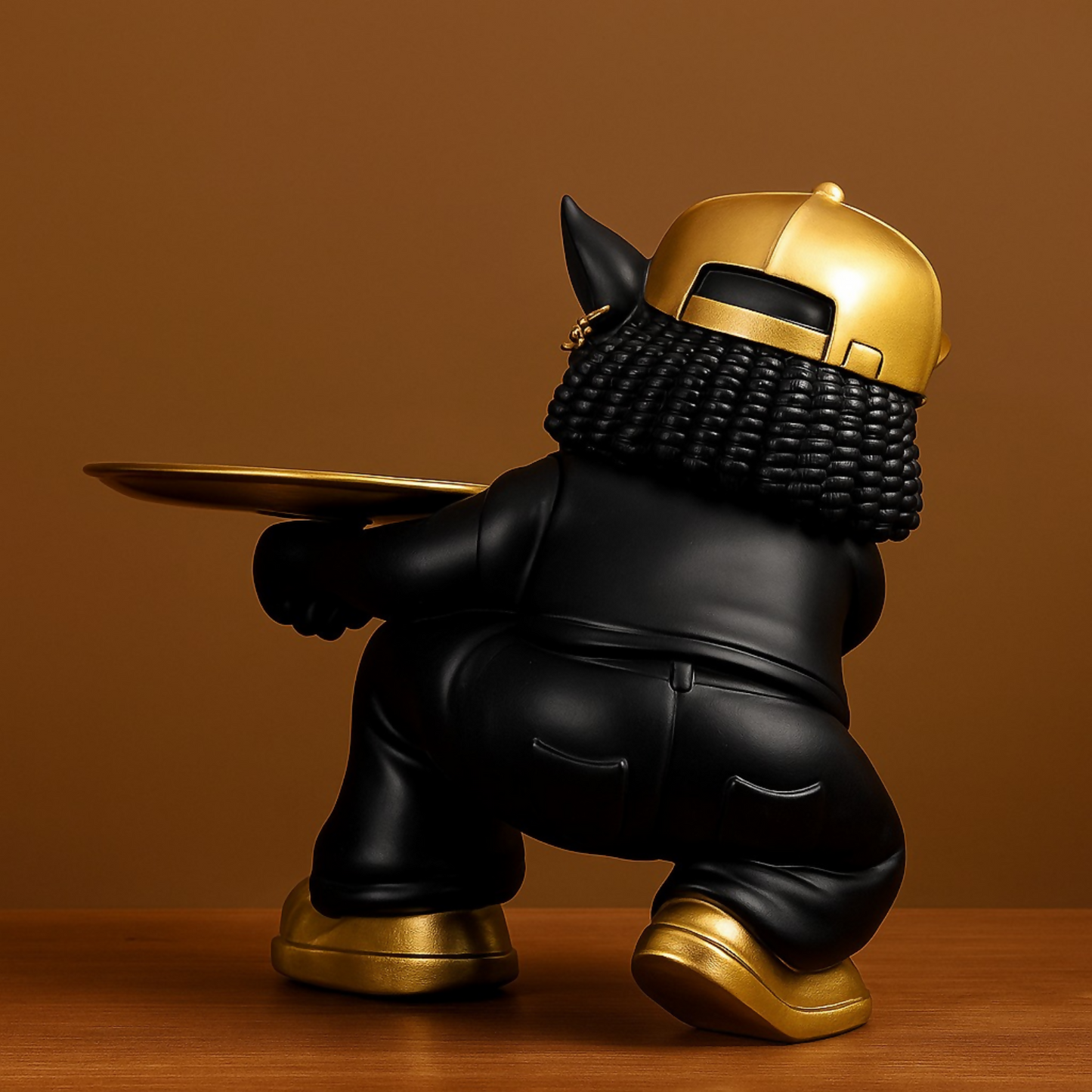 Luxury Black & Gold Bulldog Butler Figurine with Tray â€“ Stylish Resin Dog Showpiece Wearing Cap & Sunglasses â€“ Funky Modern Art Decorative Tray Stand for Keys, Coins & Snacks â€“ Premium Home & Office DÃ©cor Gift