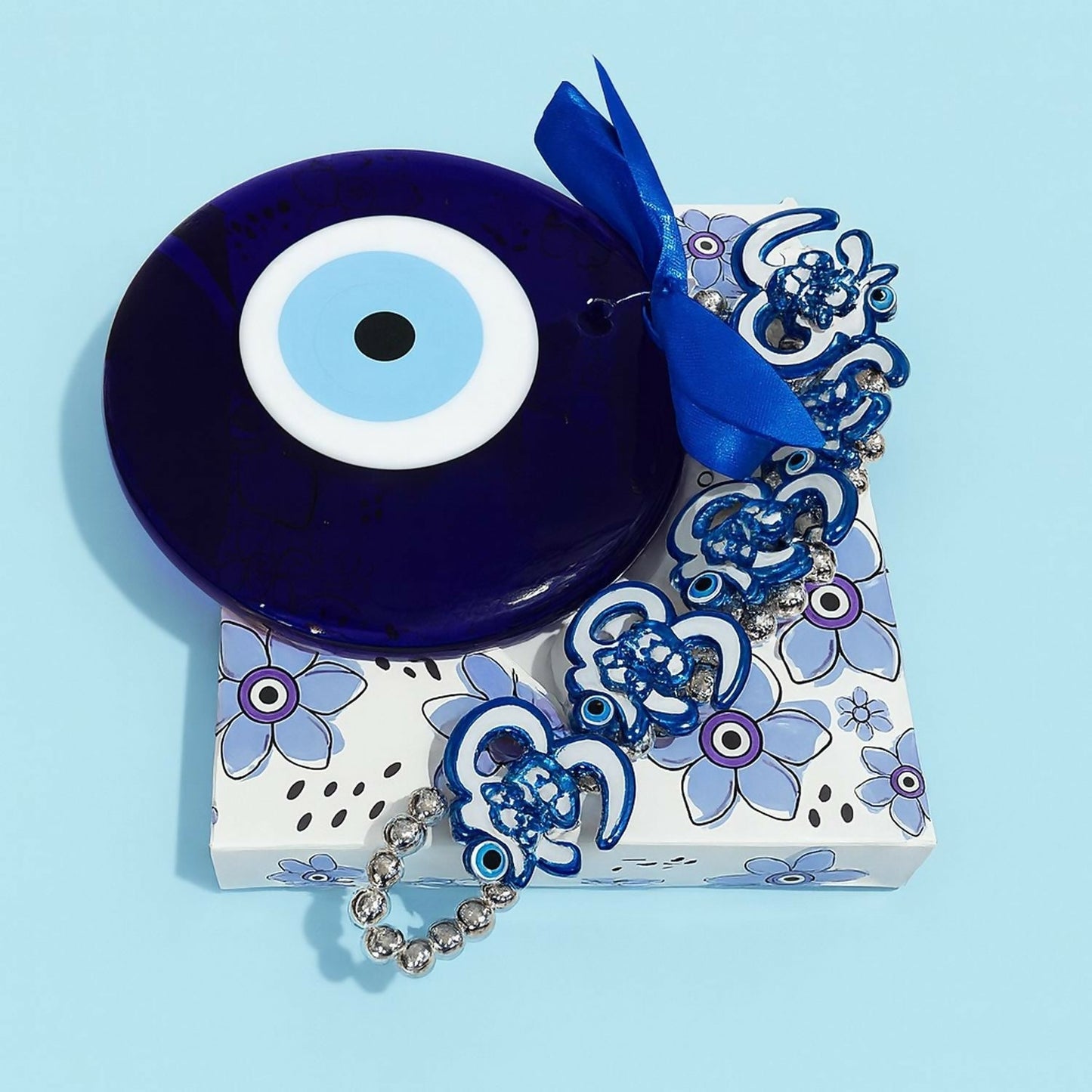Evil Eye Wall Hanging with Blue Lotus & Om Nazar Battu for Home Office Car Decor