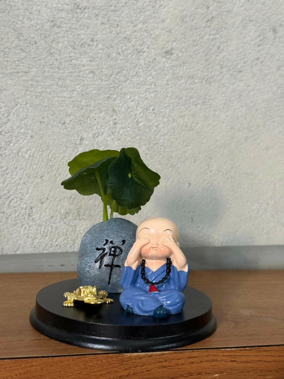 Zen Monk Showpiece with Lucky Money Frog & Mini Planter â€” Home & Office Decor(ANY COLOR)