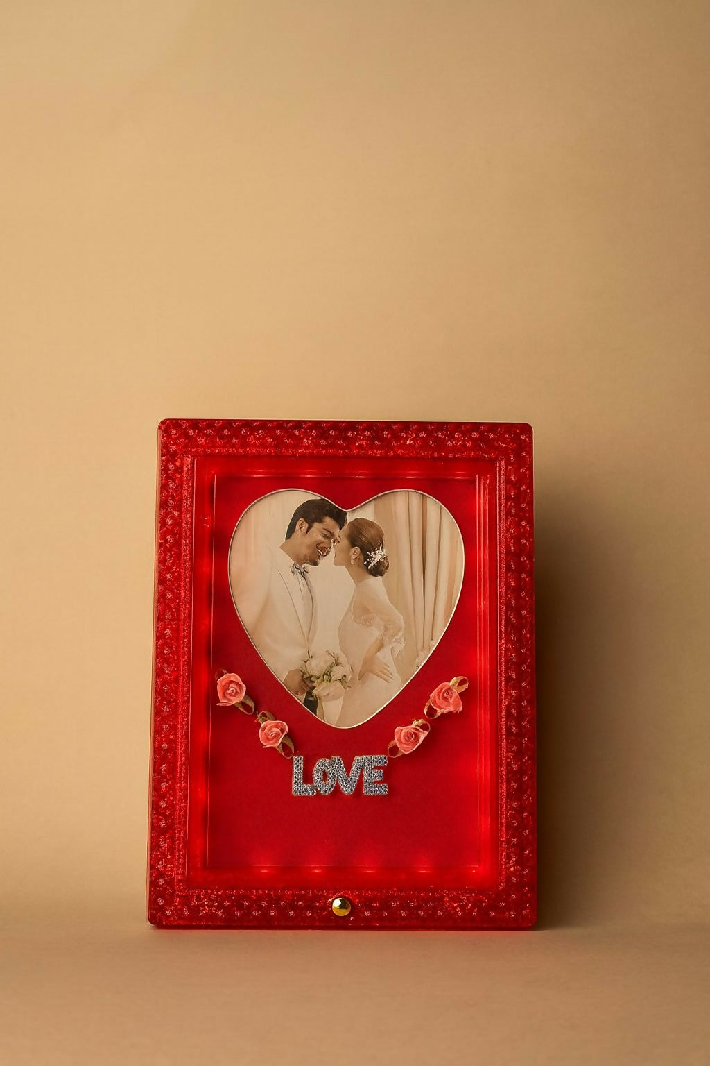 Red Heart Shape LED Photo Frame Lamp with Love Text | Romantic Couple Night Light with Customized Picture | Decorative Wedding Anniversary Valentine Gift Table Lamp for Bedroom & Home DÃ©cor