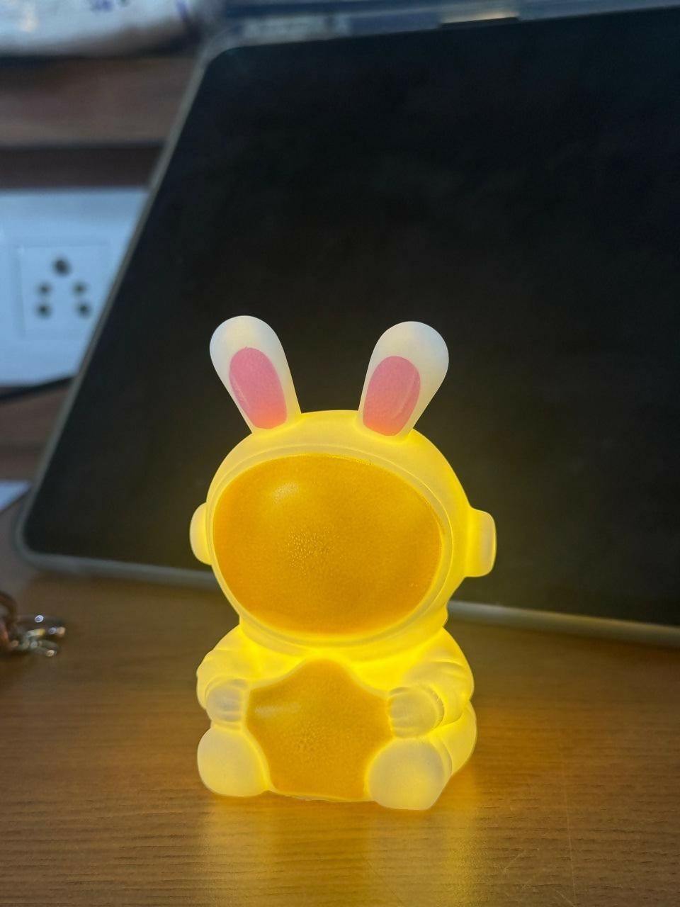 Golden Cute Bunny Astronaut LED Night Lamp with Star for Kids Room Decor