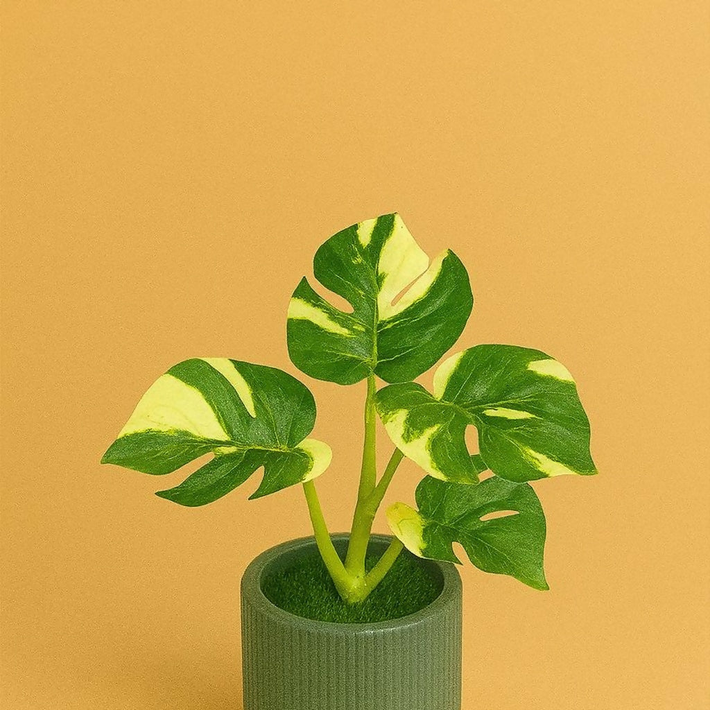 Artificial Monstera Leaf Tabletop Plant with Decorative Pot for Home DÃ©cor