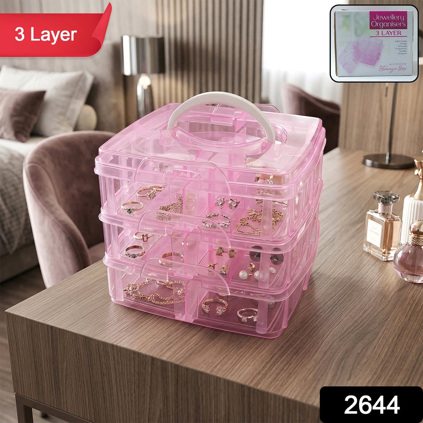 3-Tier 18 Sections Transparent Stackable Adjustable Compartment Slot Plastic Craft Storage Box