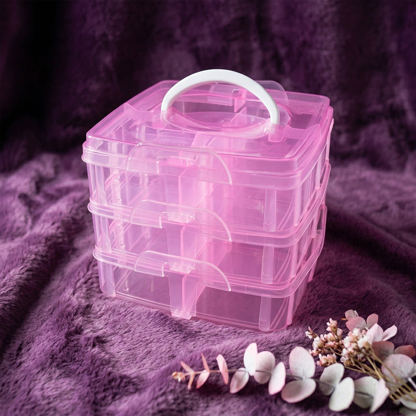 3-Tier 18 Sections Transparent Stackable Adjustable Compartment Slot Plastic Craft Storage Box