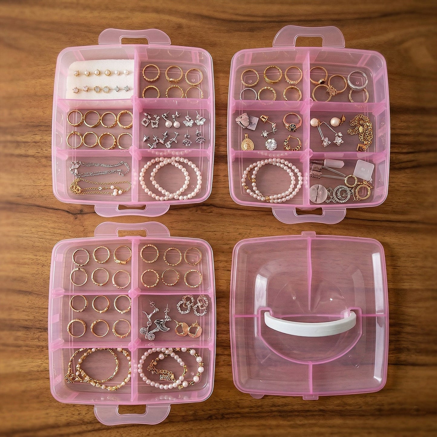 3-Tier 18 Sections Transparent Stackable Adjustable Compartment Slot Plastic Craft Storage Box