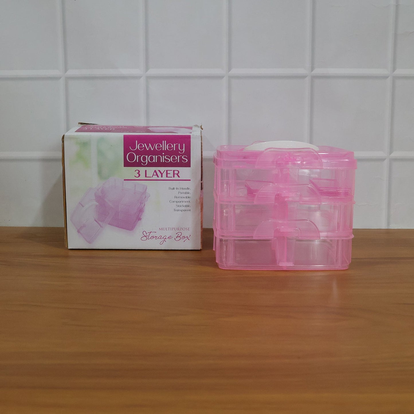 3-Tier 18 Sections Transparent Stackable Adjustable Compartment Slot Plastic Craft Storage Box