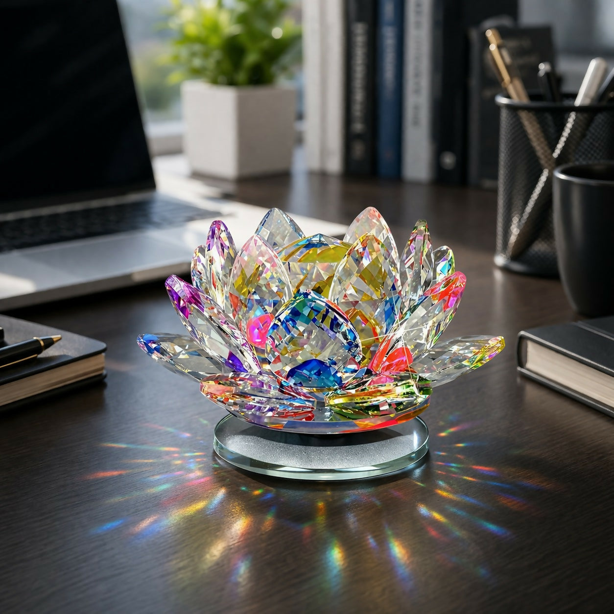 Crystal Lotus Decorative Showpiece with Multicolor Light Reflection